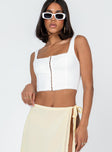 side view of model wearing Princess Polly Bryleigh Top White Sleeveless Square Neck 