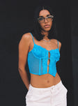 front view of model wearing Princess Polly Lerina Top Blue 