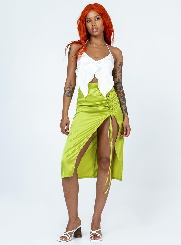   front view of model wearing Princess Polly Siesta Midi Skirt Green Midi Skirts 