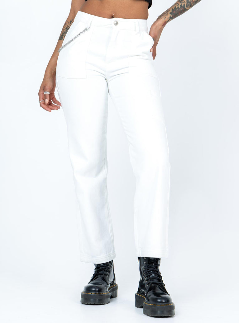 front view of model wearing Princess Polly Julia Carpenter Denim Jeans White High Waisted 