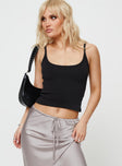 Front view of model wearing  front Princess Polly Sleeveless Crew Neck  Teya Top Black