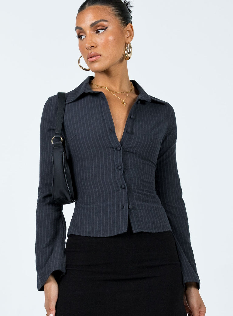 product Princess Polly Full Sleeves High Neck  Anni Pinstripe Shirt Black