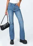 front view of model wearing Princess Polly Interlaken Denim Jeans Mid Rise 