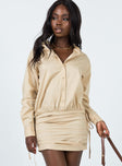 front view of model wearing Princess Polly The Cult Mini Dress Camel 