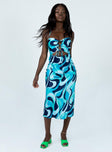 front view of model wearing Princess Polly Mayia Midi Dress Blue Multi 