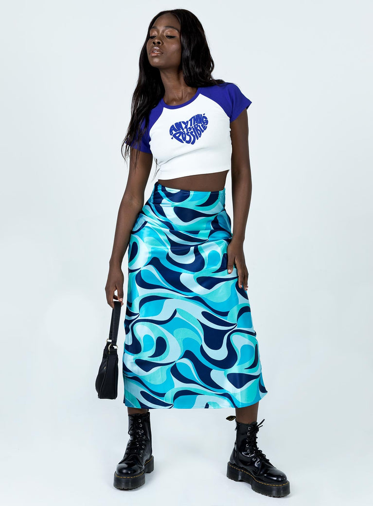   front view of model wearing Princess Polly Tobin Maxi Skirt Blue 