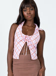 front view of model wearing Princess Polly Ardell Top Pink Multi 