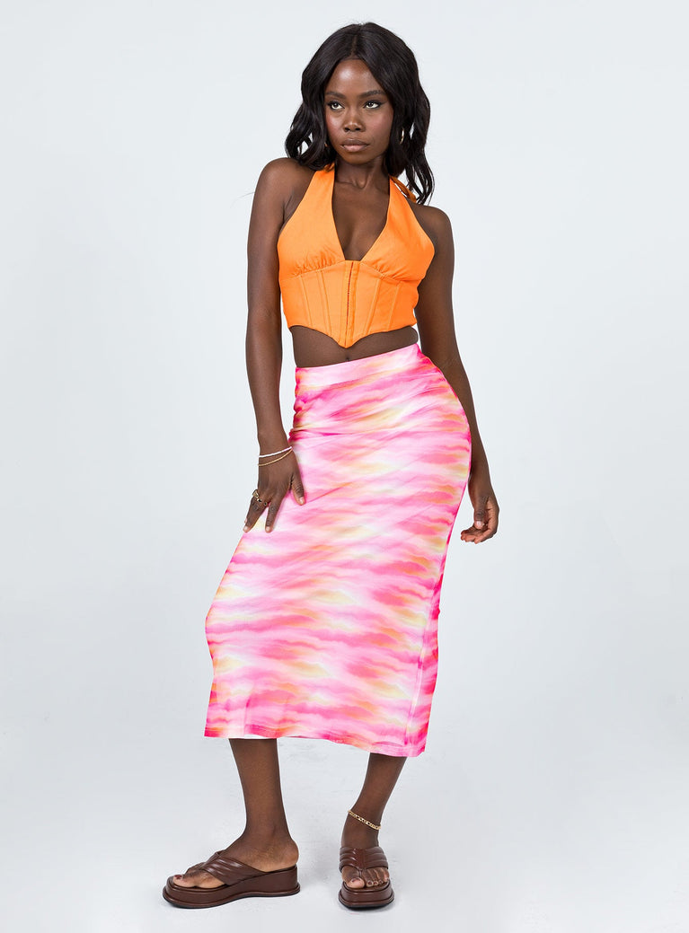   front view of model wearing Princess Polly Sunset Trip Midi Skirt Pink 