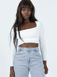 Front view of model wearing  front Princess Polly Full Sleeves Square Neck  Rawson Long Sleeve Top White