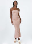 Front view of model wearing  front Princess Polly Asymmetric Neckline  Oscar Midi Dress Dusty Pink