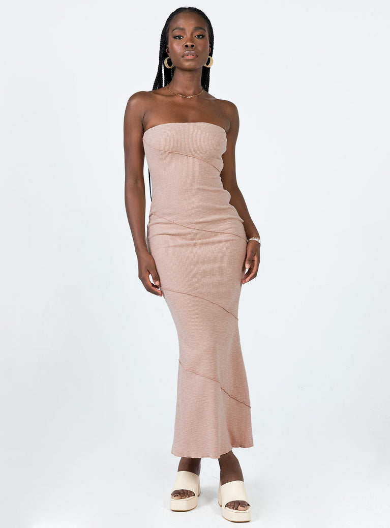 Front view of model wearing  front Princess Polly Asymmetric Neckline  Oscar Midi Dress Dusty Pink