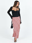 Front view of model wearing  front Mullins Bias Cut Maxi Skirt Pink Princess Polly  Maxi 