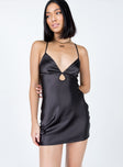 front view of model wearing Princess Polly Anna Mini Dress Black Plunger 