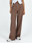 Front view of model wearing  front Princess Polly High Waisted Pants  Archer Pants Brown Lower Impact