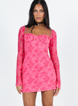 product Princess Polly Square Neck  Dyer Sheer Sleeve Mini Dress Pink Floral