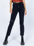 front view of model wearing Princess Polly Charleston Denim Jeans Black Mid Rise 