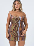 front view of model wearing Princess Polly Motel Bexley Dress Earthy Gradient Brown 