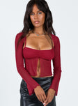 Front view of model wearing  front Princess Polly Full Sleeves Square Neck  Tallah Two Piece Bolero Top Red