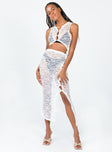   side view of model wearing Princess Polly Mayfair Midi Skirt White 