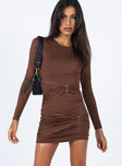 front view of model wearing Princess Polly Juliana Mini Dress Brown 