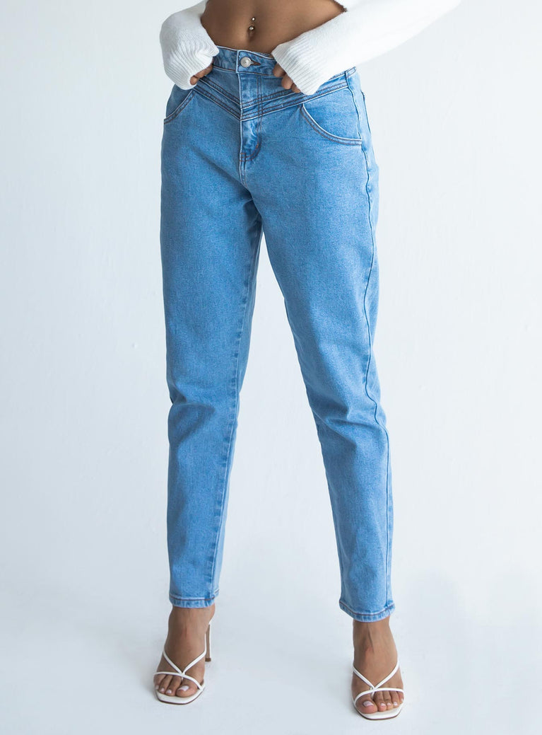 front view of model wearing Princess Polly Leila Yolk Mom Denim Jeans Mid Rise 