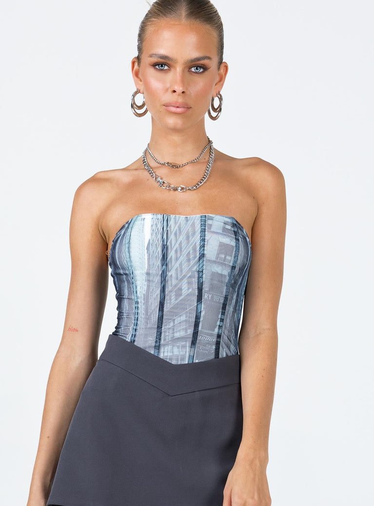 front view of model wearing Princess Polly New York Corset Bodysuit Multi Sleeveless Sweetheart 