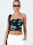 front view of model wearing Princess Polly Motel Ersa Top Butterfly Watercolour Black 