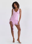 Front view of model wearing  front Princess Polly High Neck  Varney Frill Mini Dress Lilac