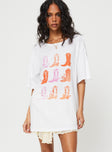 Front view of model wearing  front Princess Polly Half Sleeves Crew Neck  Chambre Oversized Graphic Tee White