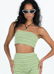 product Princess Polly Sleeveless Asymmetric Neckline  Pool Party Knit Top Green Stripe