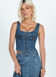 product Princess Polly Sleeveless Asymmetric Neckline  After Hours Corset Top Denim