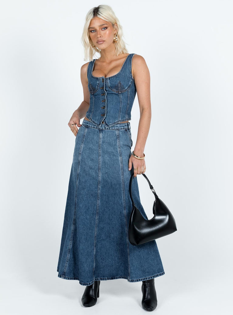 product Wyoming Midi Skirt Blue Denim Princess Polly  Maxi 