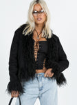 Jacket Faux suede material Faux fur detail Twin hip pockets