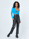 front view of model wearing Princess Polly Trouble PU Laced Up Pants Black 