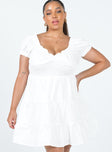 front view of model wearing Princess Polly Daniela Mini Dress White Curve Sweetheart Neckline 