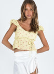 product Princess Polly Short Sleeves Asymmetric Neckline  Seacrest Top Yellow Floral