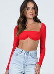 product Princess Polly Full Sleeves Sweetheart  Becca Long Sleeve Crop Top Red