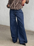 front view of model wearing Princess Polly Naylor Wide Leg Jeans Mid Blue Denim Tall Mid Rise 