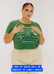 front view of model wearing Princess Polly Organic Protect Charity Baby Tee Green Curve Short Sleeves Crew Neck 