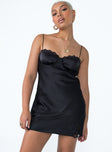 front view of model wearing Princess Polly Snowbird Mini Dress Black Sweetheart Neckline 