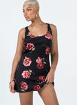 Front view of model wearing  front Princess Polly Crew Neck  Shelli Vintage Floral Mini Dress Black / Multi