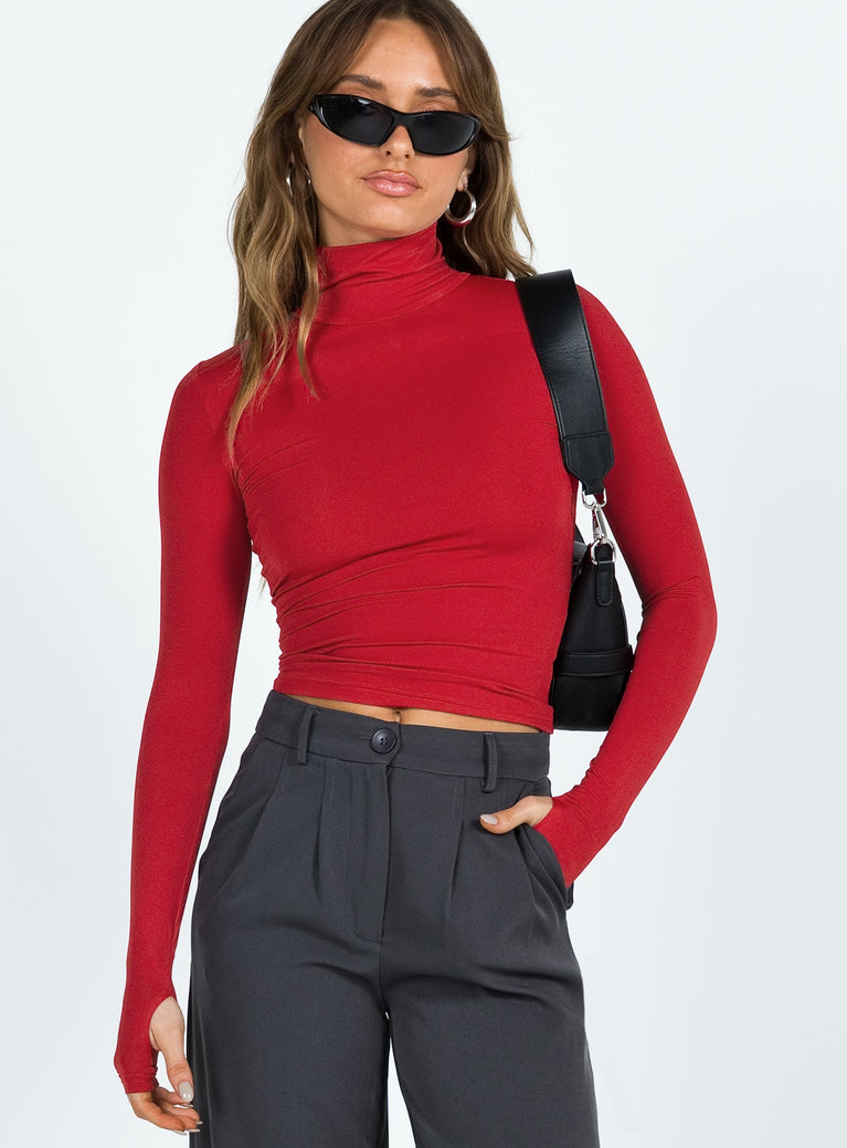 product Princess Polly Full Sleeves High Neck  Elysium Long Sleeve Turtleneck Top Red