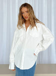 Front view of model wearing  front Princess Polly Full Sleeves V-Neck  Lindford Shirt White