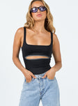 front view of model wearing Princess Polly Halse Bodysuit Black Sleeveless Square Neck 