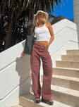 product Princess Polly High Waisted  Addy Wide Leg Cargo Jeans Burgundy