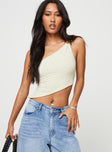 One shoulder crop top Textured material, one shoulder design, silver-toned ring, asymmetric hem Good stretch, fully lined 