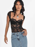 product Princes Polly Short Sleeves  Cadrot Lace Bodysuit Black