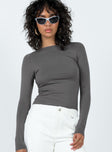 Front view of model wearing  front Princess Polly Full Sleeves Crew Neck  Rixie Long Sleeve Top Grey