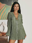 product Princess Polly Crew Neck  Malop Long Sleeve Mini Dress Sage