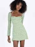 product Princess Polly Square Neck  Dyer Sheer Sleeve Mini Dress Green Floral